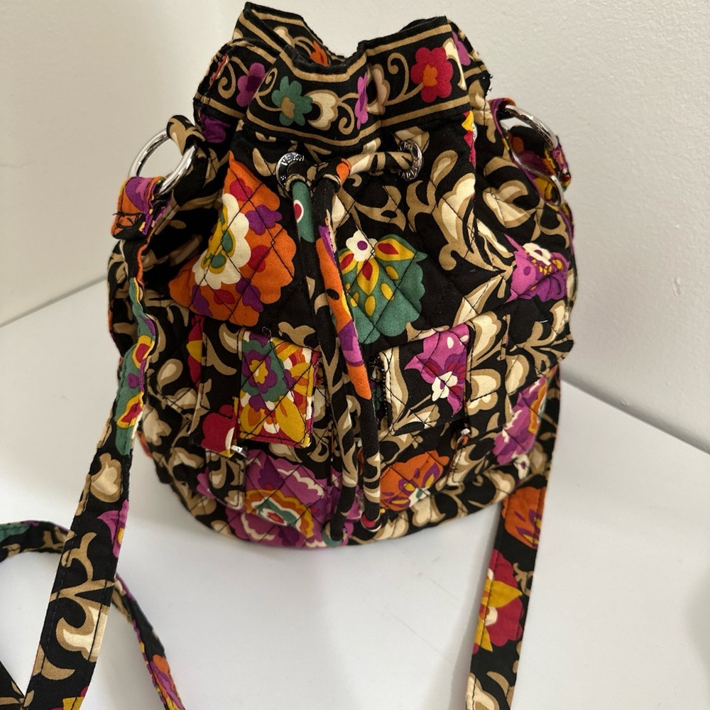 Vera Bradley Hello Dahlia Floral Flowers Cinch Bucket Crossbody Bag